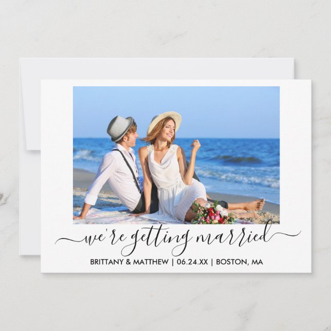Stylish Calligraphy Getting Married Photo Save The Date (Front)