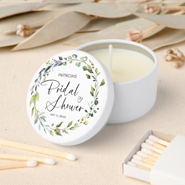 Stylish Calligraphy Greenery Bridal Shower Mini Candle Favors (Insitu)