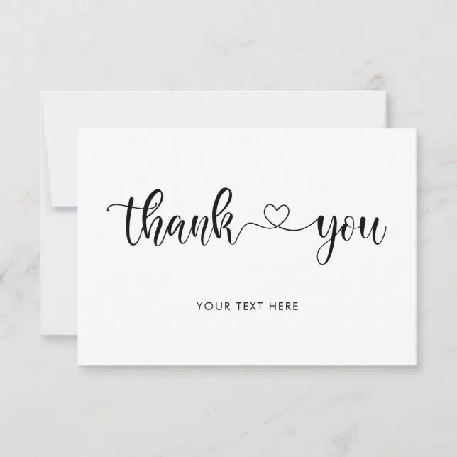 Stylish Calligraphy Heart Custom Thank You Card | Zazzle