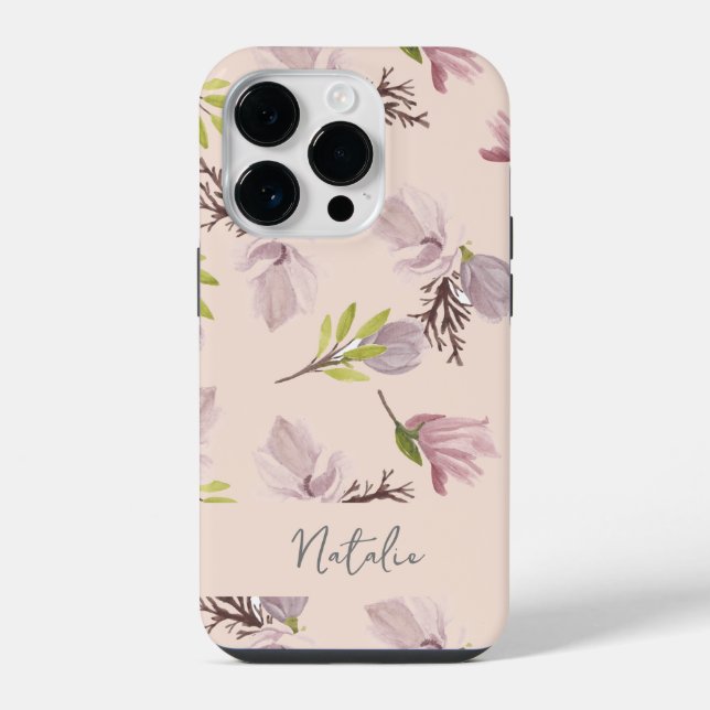 Stylish Calligraphy monogram pink floral pattern Iphone Case (Back)