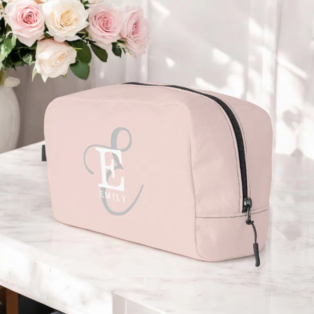 Stylish Calligraphy Monogram Typography Blush Pink Dopp Kit

