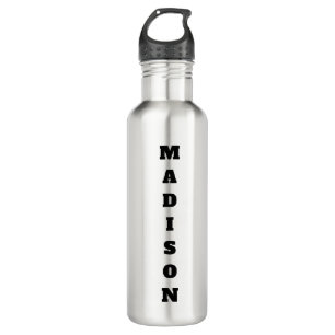 Stylish Calligraphy Name Black & White Stainless Steel Water Bottle