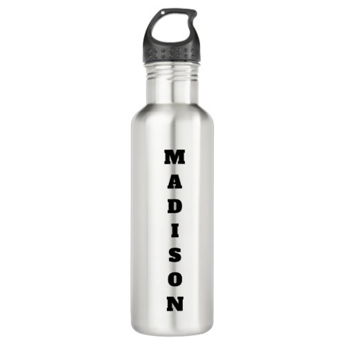 Stylish Calligraphy Name Black  White Stainless Steel Water Bottle