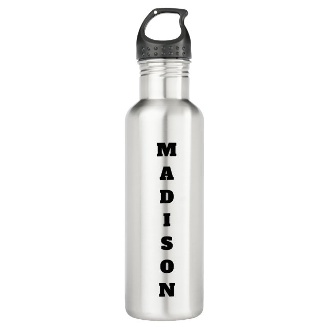 Stylish Calligraphy Name Black & White Stainless Steel Water Bottle (Front)