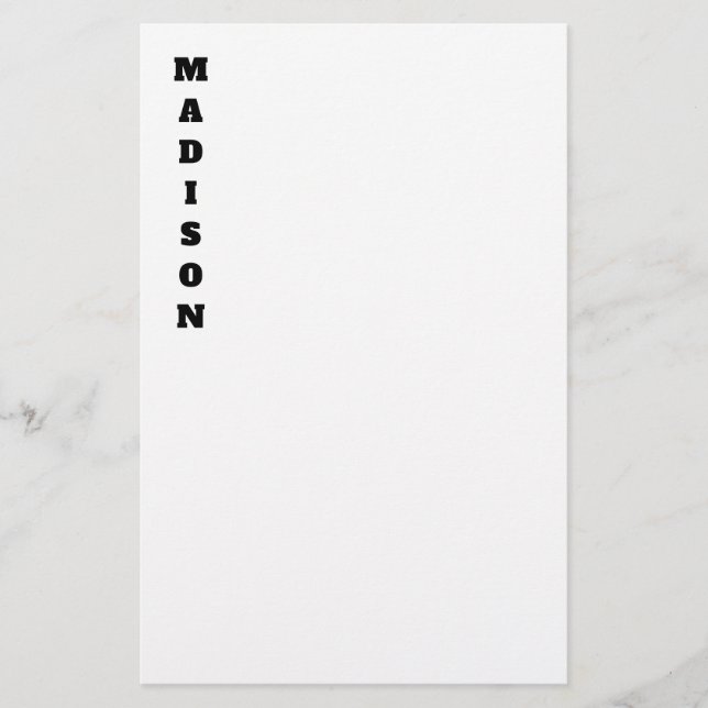 Stylish Calligraphy Name Black & White Stationery (Front)