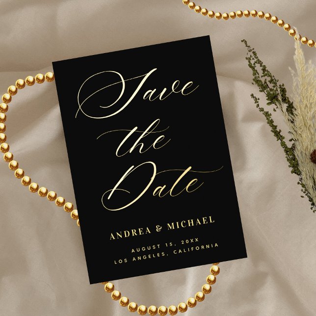 Stylish Calligraphy Photo & QR Code Wedding Gold Foil Invitation (Creator Uploaded)