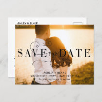 Stylish Calligraphy Photo Save the Date Announcement Postcard