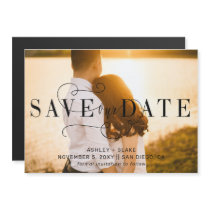 Stylish Calligraphy Photo Save the Date Magnetic Magnetic Invitation