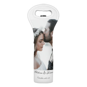 Stylish Calligraphy Photo Script Name Date Wine Bag