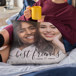 Stylish Calligraphy Script Best Friends Photo Throw Pillow