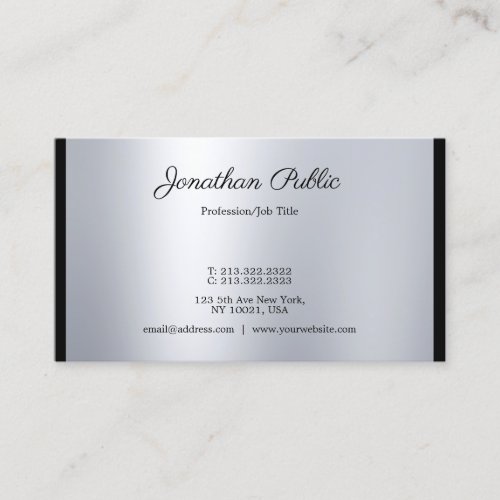 Stylish Calligraphy Script Modern Silver Trendy Business Card