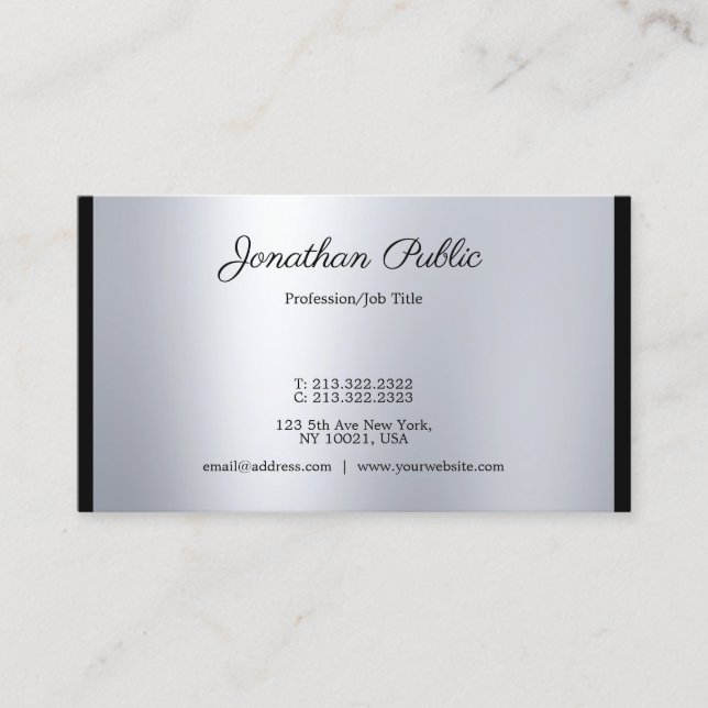 Stylish Calligraphy Script Modern Silver Trendy Business Card (Front)