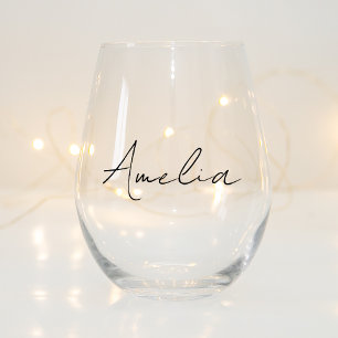 Stylish Calligraphy Script Monogram Stemless Wine Glass