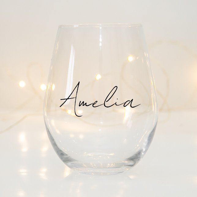 Stylish Calligraphy Script Monogram Stemless Wine Glass (Creator Uploaded)