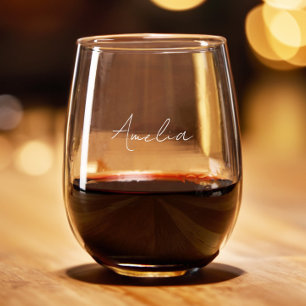 Stylish Calligraphy Script Monogram Stemless Wine Glass