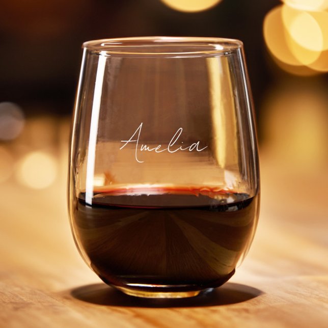 Stylish Calligraphy Script Monogram Stemless Wine Glass (Creator Uploaded)