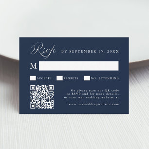 Stylish Calligraphy Script Wedding Navy Blue  RSVP Card