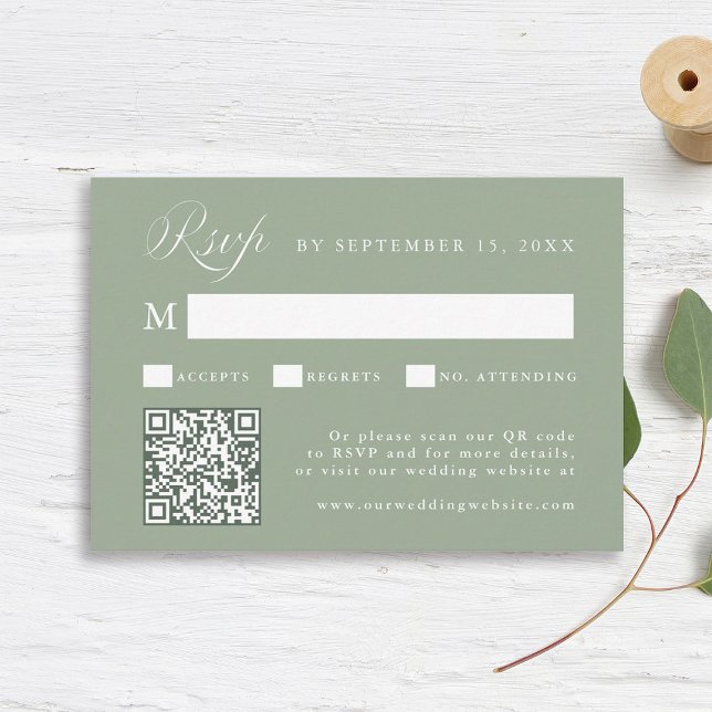 Stylish Calligraphy Script Wedding Sage Green RSVP Card (Creator Uploaded)