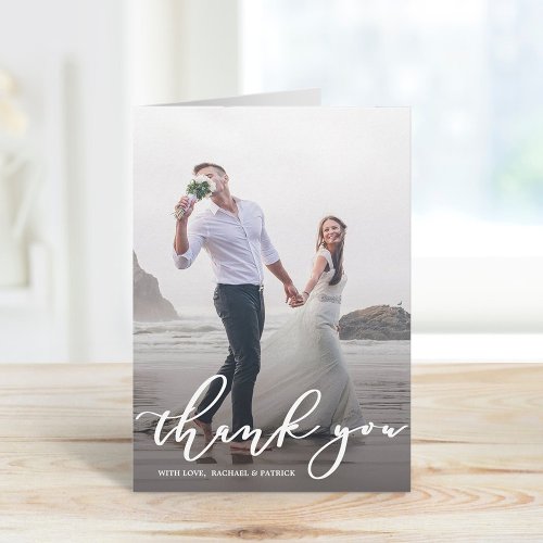 Stylish Calligraphy Script Wedding Thank You Photo