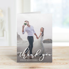 Stylish Calligraphy Script Wedding Thank You Photo Card