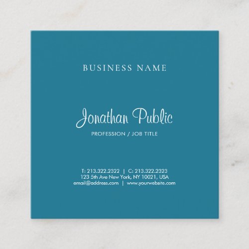 Stylish Calligraphy Text Turquoise Color Trendy Square Business Card
