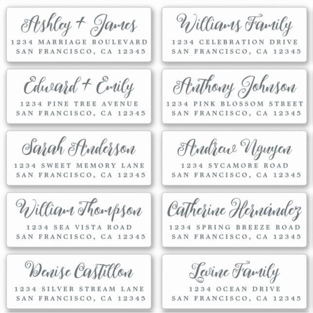 Stylish Calligraphy Wedding Guest Address Labels (Front)