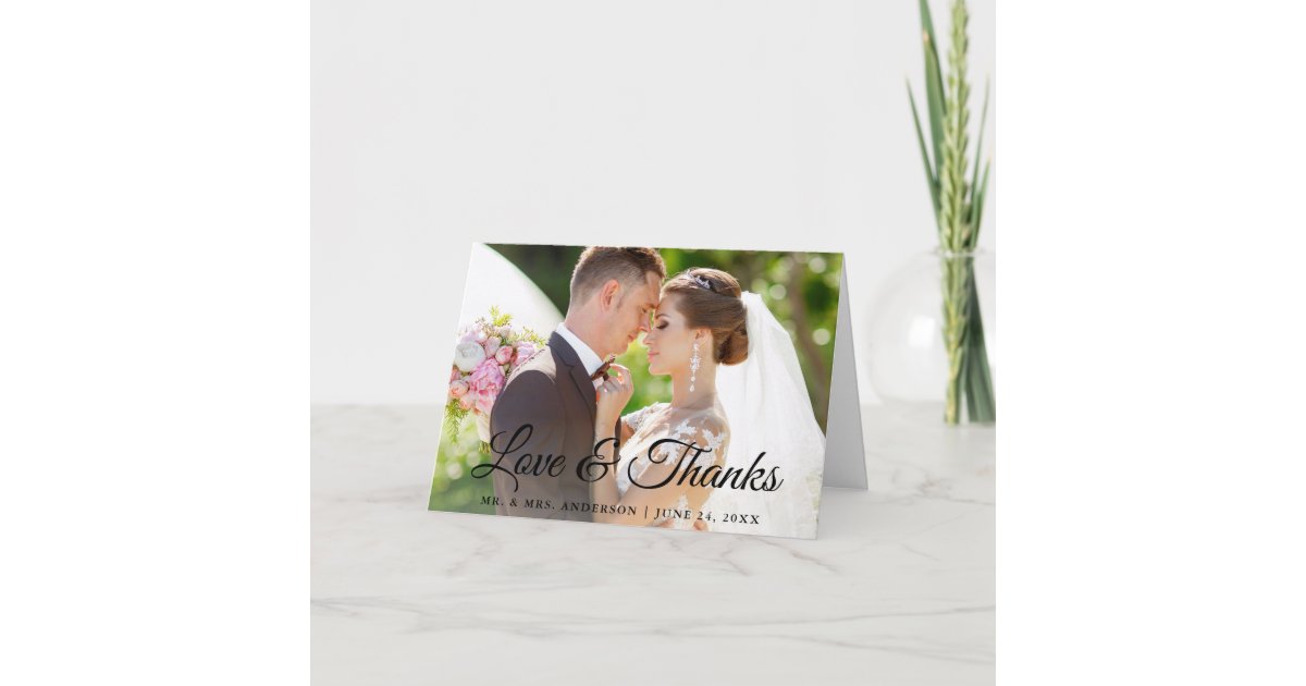 Stylish Calligraphy Wedding Love Thanks Fold Thank You Card | Zazzle
