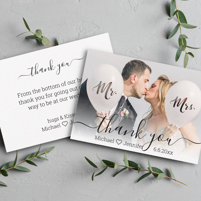 stylish calligraphy wedding photo thank you note card (Creator Uploaded)