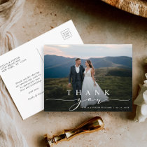 Stylish Calligraphy Wedding Photo Thank You Postcard