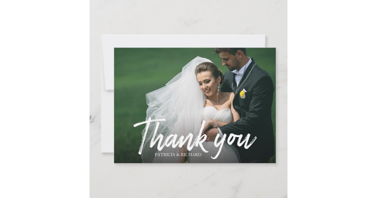 Stylish Calligraphy Wedding Thank You Photo Card | Zazzle