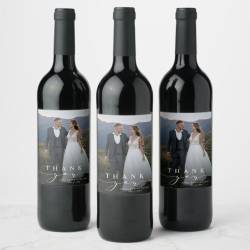 Stylish Calligraphy Wedding Thank You Photo Wine Label