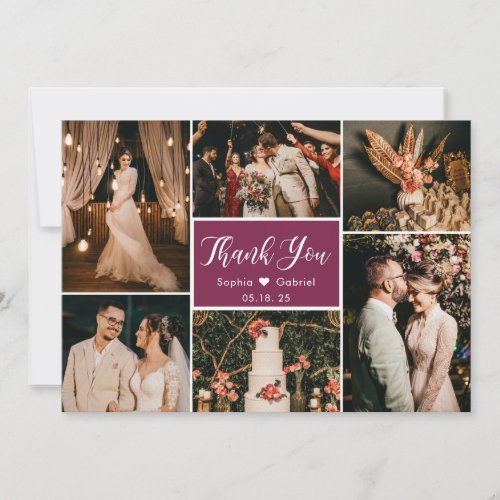 Stylish Callygraphy 6 Photo Collage Wedding Thank You Card