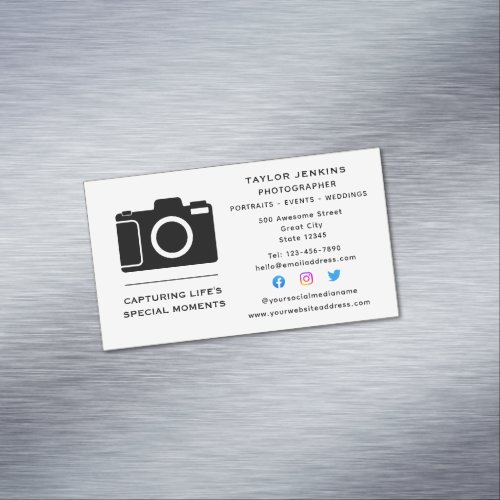 Stylish Camera Freelance Photographer Social Media Business Card Magnet