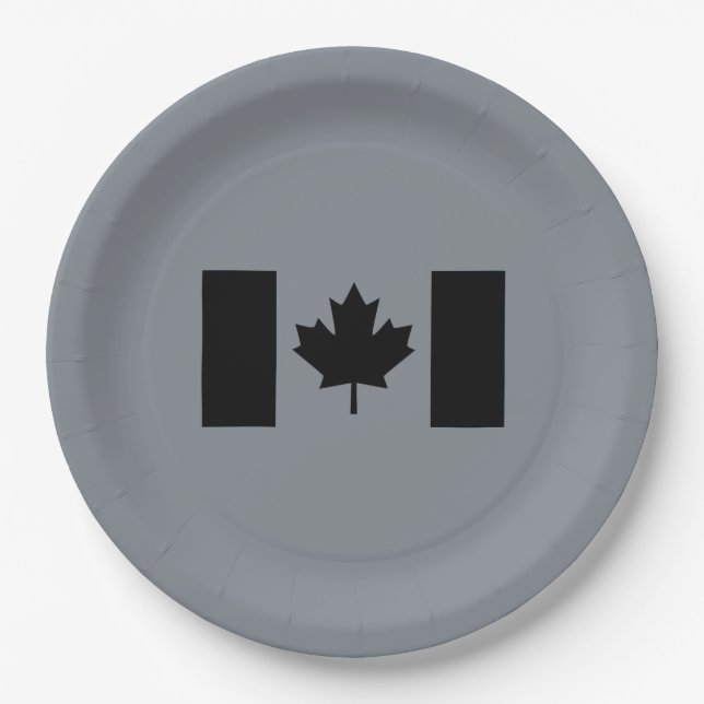 Stylish Canadian Flag in Black Paper Plates (Front)