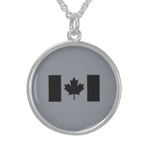 Stylish Canadian Flag in Black Sterling Silver Necklace