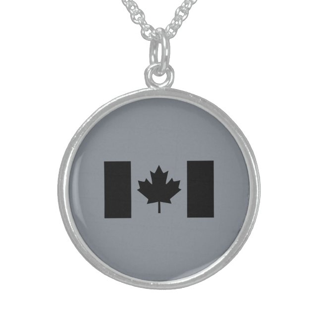 Stylish Canadian Flag in Black Sterling Silver Necklace (Front)