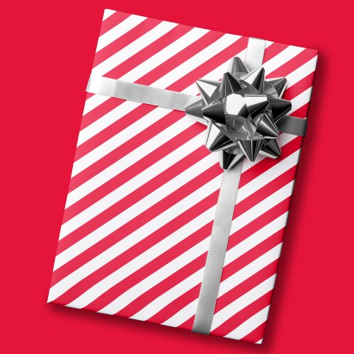 Stylish Candy Striped Diagonal Red White Wrapping Paper
