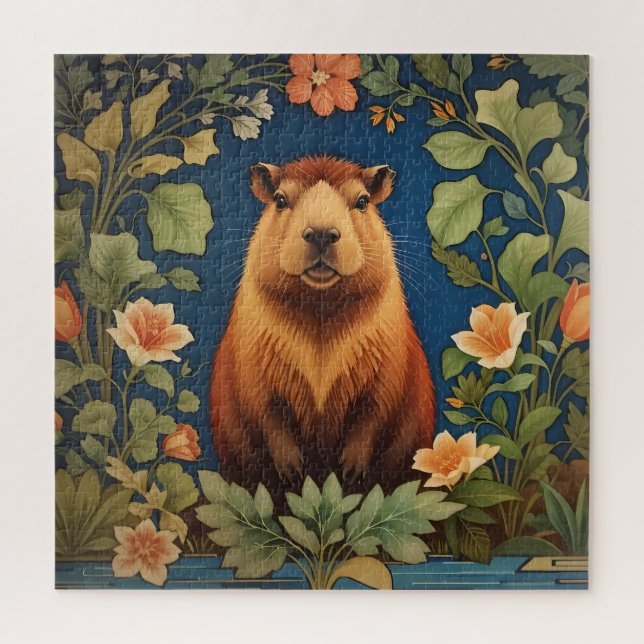 Stylish Capybara - Inspired by William Morris Jigsaw Puzzle (Vertical)