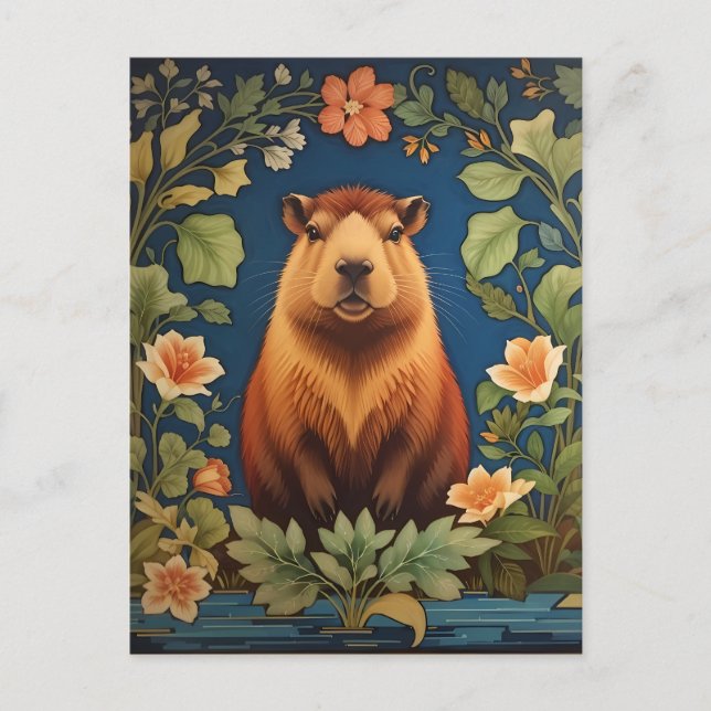 Stylish Capybara - Inspired by William Morris Postcard (Front)