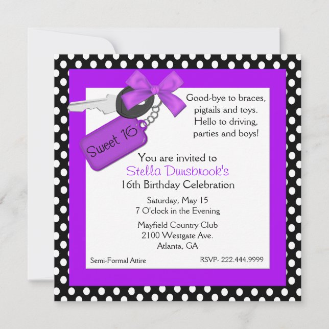 Stylish Car Keys Sweet 16 Invitation (Front)