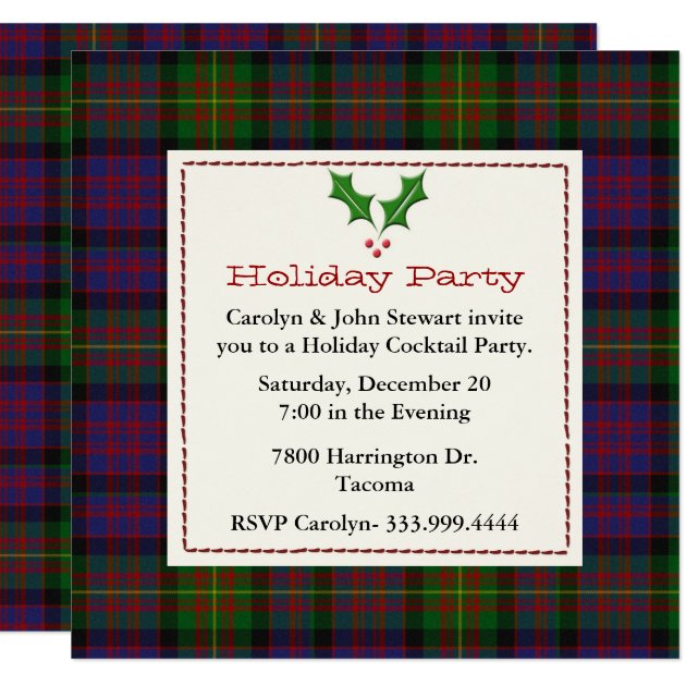 Stylish Carnegie Tartan Plaid Custom Holiday Party Invitation