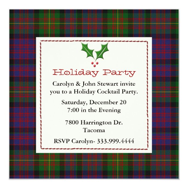 Stylish Carnegie Tartan Plaid Custom Holiday Party Invitation