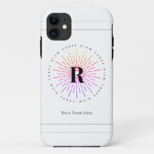 Stylish Carpe Diem Sun Symbol Monogram White iPhone 11 Case