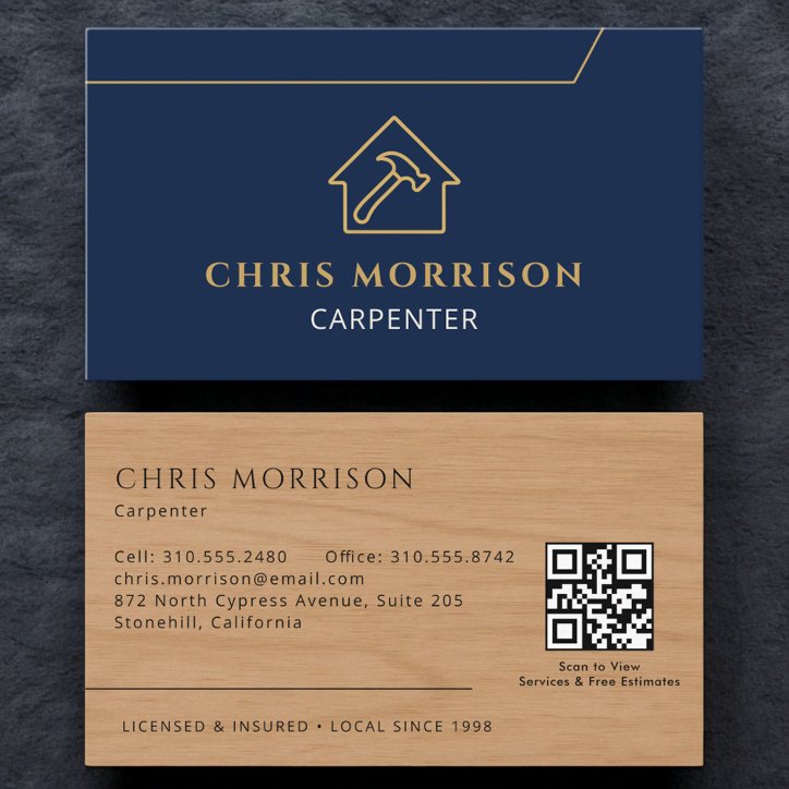 Stylish Carpenter Carpentry Wood QR Code Business Card