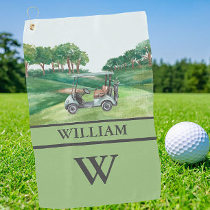 Stylish Cart Course Clubs Monogram Name Golf Towel