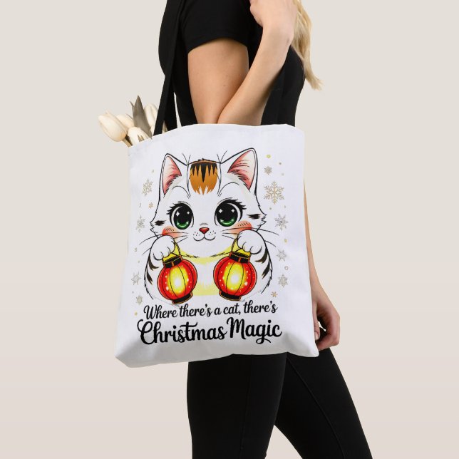Stylish Cartoon Cat - Festive Lunar New Year Tote Bag (Close Up)