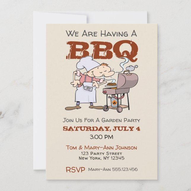 Stylish Cartoon Garden Party BBQ Invitation (Front)