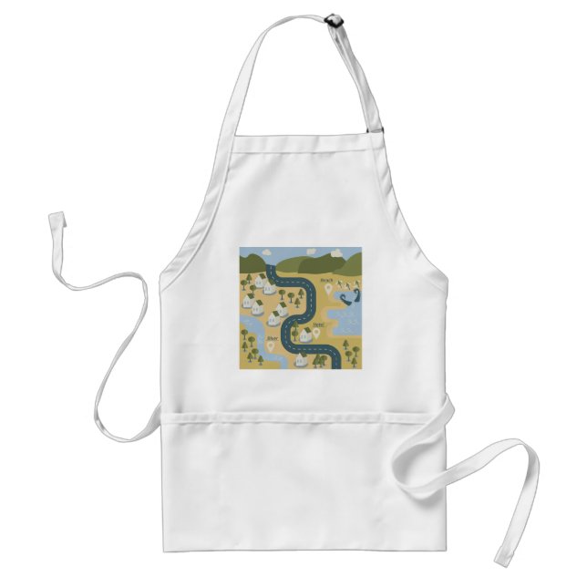 Stylish cartoon landscape vacation travel map adult apron (Front)
