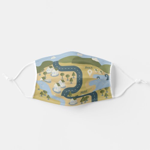 Stylish cartoon landscape vacation travel map adult cloth face mask