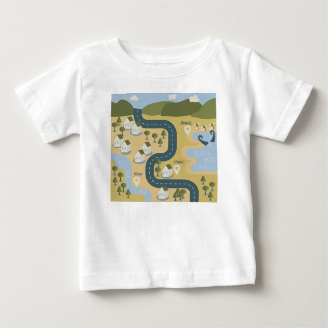 Stylish cartoon landscape vacation travel map baby T-Shirt (Front)